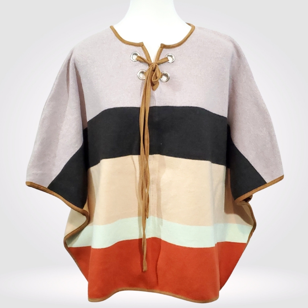 THML Multicolor Knit Boxy Oversized  Poncho Sweater Size XS/S Lace-Up Detail